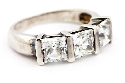 925 STERLING SILVER 3 STONE CZ 5 MM PRINCESS ENGAGEMENT RING SZ 5 WEDDING ESTATE