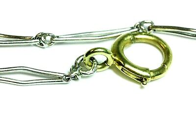 PLATINUM 14" ART DECO POCKET WATCH FOB CHAIN NECKLACE 14K Y GOLD BRASS KREISLER