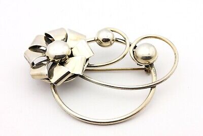 MAURICE STERLING SILVER FLOWER ART NOUVEAU CIRCLE PIN BROOCH BIG VINTAGE 15.3g