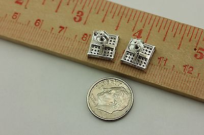 925 sterling silver 11 mm square pave 1mm rd CZ screwback pierced stud earrings
