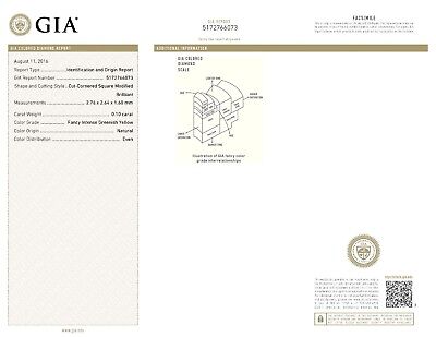 GIA natural diamond 0.10ct Fancy Intense Greenish-Yellow 2.76x2.64x1.60mm NEW