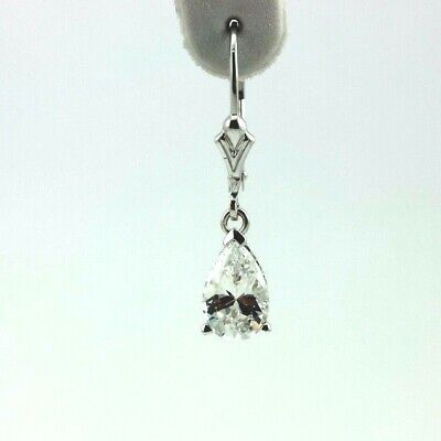14k white gold pear shape CZ dangle earrings fleur de lis scroll leverback new