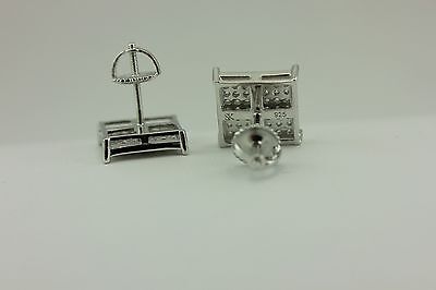 925 sterling silver 11 mm square pave 1mm rd CZ screwback pierced stud earrings