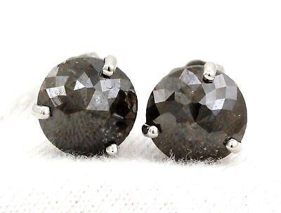 14k white gold 3.52 ctw dark brown diamond rose cut stud earrings butterfly new