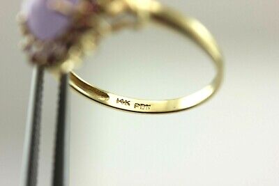 14k yellow gold Lavender Jadeite Jade Natural Rhodolite Garnet Halo Ring estate