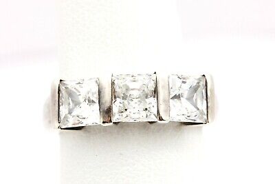 925 STERLING SILVER 3 STONE CZ 5 MM PRINCESS ENGAGEMENT RING SZ 5 WEDDING ESTATE