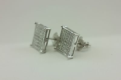 925 sterling silver 11 mm square pave 1mm rd CZ screwback pierced stud earrings