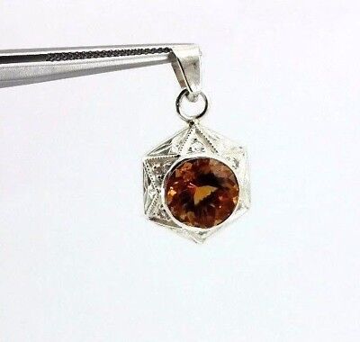 Sterling Silver 2.74ctw citrine 6 round diamond star engraved bezel pendant new
