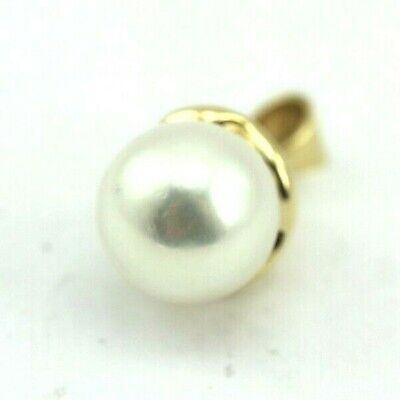 18k yellow gold 7.6mm round white cultured pearl beehive cap pendant New