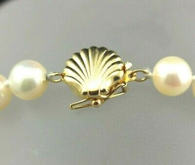 18" round white cultured pearl 7-7.5mm strand necklace 14k yellow gold clasp NEW