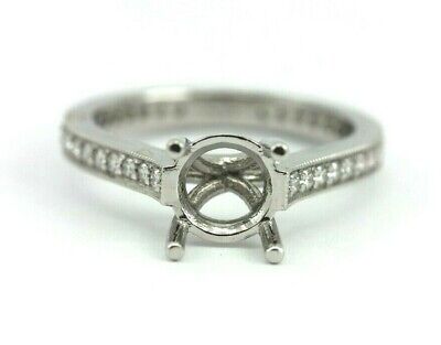 PLATINUM DIAMOND 7 MM ROUND SEMI MOUNT ENGAGEMENT RING 0.36 CTW 5.75 BAND NEW