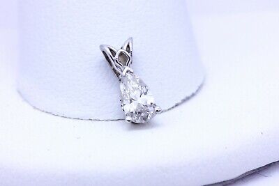 14K WHITE GOLD .34 CT 6.48x3.69x2.35mm PEAR SHAPE DIAMOND SCROLL PENDANT NEW