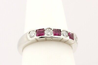 Platinum mother's ring .26ctw round diamond .33ctw pink sapphire princess NEW