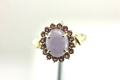 14k yellow gold Lavender Jadeite Jade Natural Rhodolite Garnet Halo Ring estate