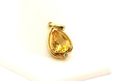 14k yellow gold 1.49 ct pear citrine diamond solitaire pendant for necklace 2.4g