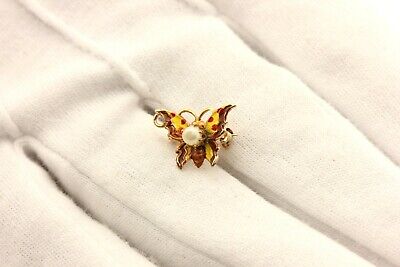 Vintage Faux pearl butterfly enamel resin pin brooch pendant estate vintage