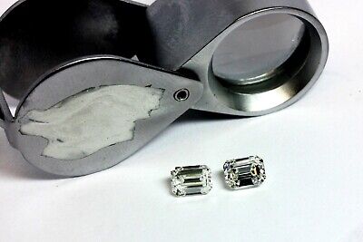 GIA diamond emerald cut matched pair 1.61ctw E F VS2 5.8x4.3mm natural new