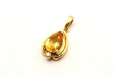 14k yellow gold 1.49 ct pear citrine diamond solitaire pendant for necklace 2.4g