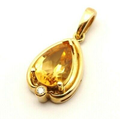 14k yellow gold 1.49 ct pear citrine diamond solitaire pendant for necklace 2.4g