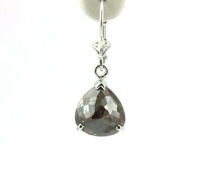 Pear Shape Rose Cut Natural Brown Diamonds 6.27ctw 14k White Gold Drop Earrings