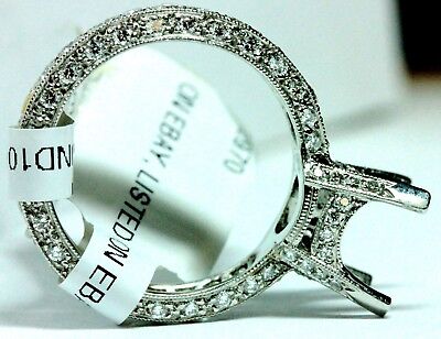 Antique style platinum engagement ring 9mm center 1.40ctw round diamonds size 6