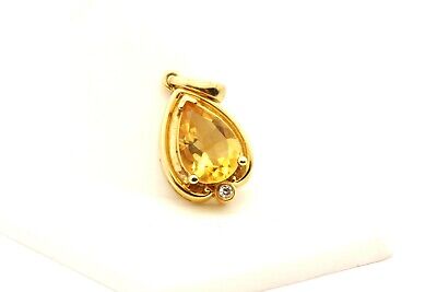 14k yellow gold 1.49 ct pear citrine diamond solitaire pendant for necklace 2.4g