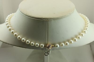 14k yellow gold 19 inch round white cultured pearl 7.5-8mm necklace high luster