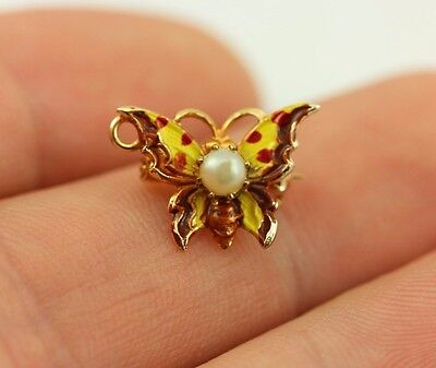 Vintage Faux pearl butterfly enamel resin pin brooch pendant estate vintage