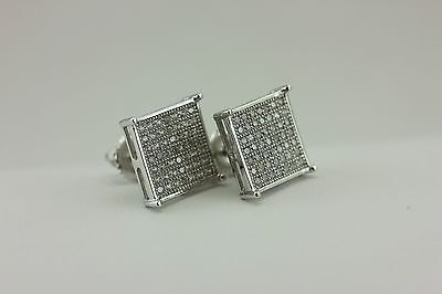 925 sterling silver 11 mm square pave 1mm rd CZ screwback pierced stud earrings