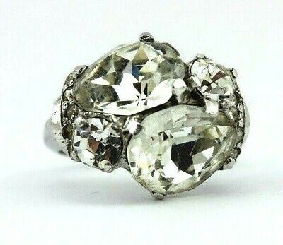 Eisenberg Vintage Sterling Silver Plated Costume Rhinestone Ring 1945-1950