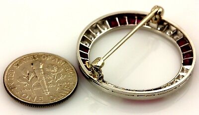 Platinum 2ctw ruby diamond circle pendant brooch estate vintage 14k Art Deco