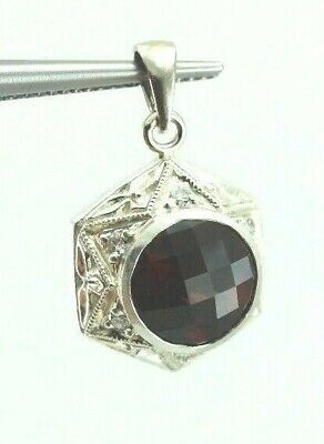 Sterling Silver 3.66ctw garnet diamond six star engraved bezel pendant new