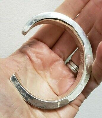 sterling silver cuff bangle bracelet 132.5g 7.75 inch 16mm hallmarks duck lion