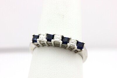 950 Platinum anniversary ring band princess diamond .24ctw blue sapphire .57ctw
