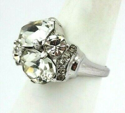 Eisenberg Vintage Sterling Silver Plated Costume Rhinestone Ring 1945-1950