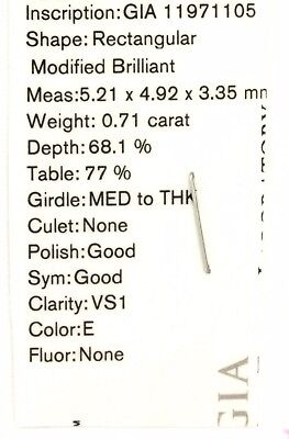 GIA Certified Diamond 0.71 carat Princess Cut E VS1 5.21 x 4.92 x 3.35 mm NEW