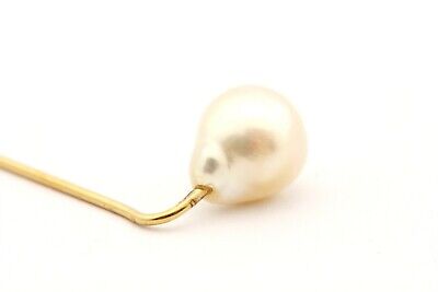 14k yellow gold 2 1/4" stick pin estate vintage freshwater cultured pearl white