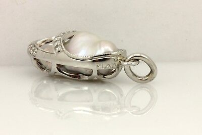 Platinum ballerina slipper shoe pendant baroque pearl round diamond 5.26 grams
