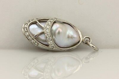 Platinum ballerina slipper shoe pendant baroque pearl round diamond 5.26 grams