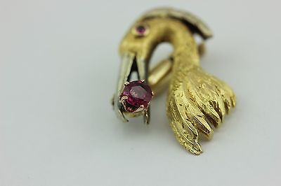 GOLD PLATED .14 CTW PINK SAPPHIRE EGRET BIRD PIN BROOCH ESTATE VINTAGE
