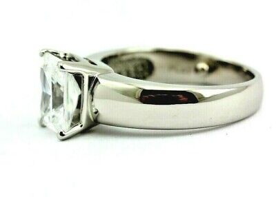 PLATINUM 2.30 CT CZ CLEAR RADIANT CUT SOLITAIRE ENGAGEMENT RING WIDE BAND ESTATE