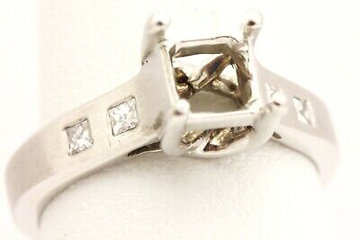 14k white gold princess solitaire accents engagement ring band sz 5.75 estate