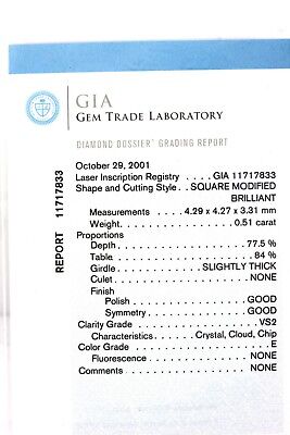 GIA Certified Princess Cut Loose Diamond 0.51 ct E VS2 4.29x4.27x3.31mm NEW