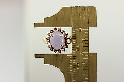 14k yellow gold Lavender Jadeite Jade Natural Rhodolite Garnet Halo Ring estate