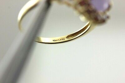 14k yellow gold Lavender Jadeite Jade Natural Rhodolite Garnet Halo Ring estate