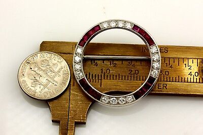 Platinum 2ctw ruby diamond circle pendant brooch estate vintage 14k Art Deco