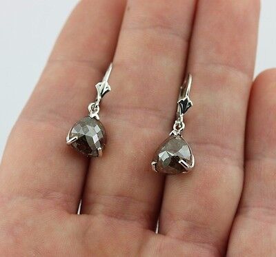 Pear Shape Rose Cut Natural Brown Diamonds 6.27ctw 14k White Gold Drop Earrings