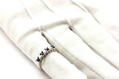 950 Platinum anniversary ring band princess diamond .24ctw blue sapphire .57ctw