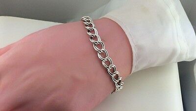 925 sterling silver plated double link 7" chain charm bracelet ITALY estate