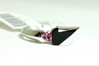 14k white gold Michael Angelo pink sapphire black jadeite ring band size 6.25